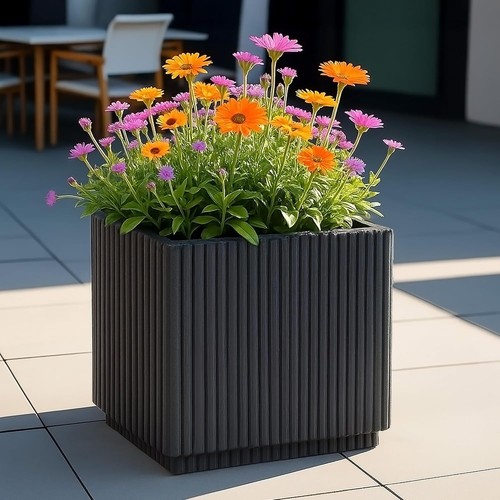 30cm planter ribbed - ribbed, black