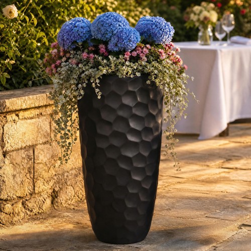 Tall black garden planters - black,